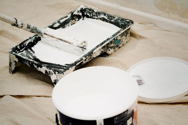 When painting walls, start by cutting in around edges with a brush and then roll the paint on in a "W" or "M" shape.